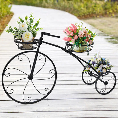 Tricycle Plant Stand Flower Pot Cart Holder 3 Tier Metal Plant Stand for Home Garden Patio