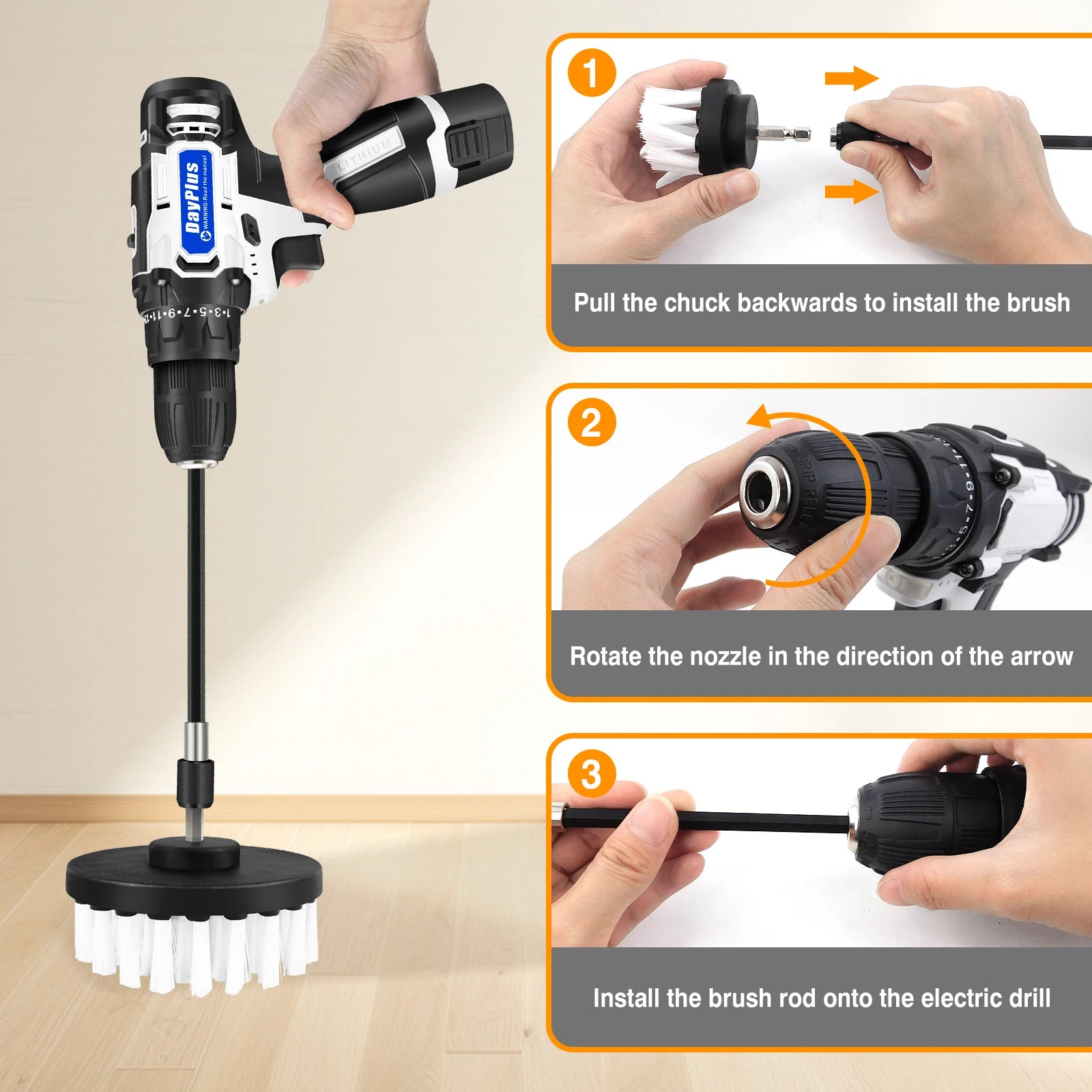 2-In-1 Cordless Drill & Electric Spin Scrubber Cleaning Brush Combi Set With Battery And Charger 25+1 Keyless