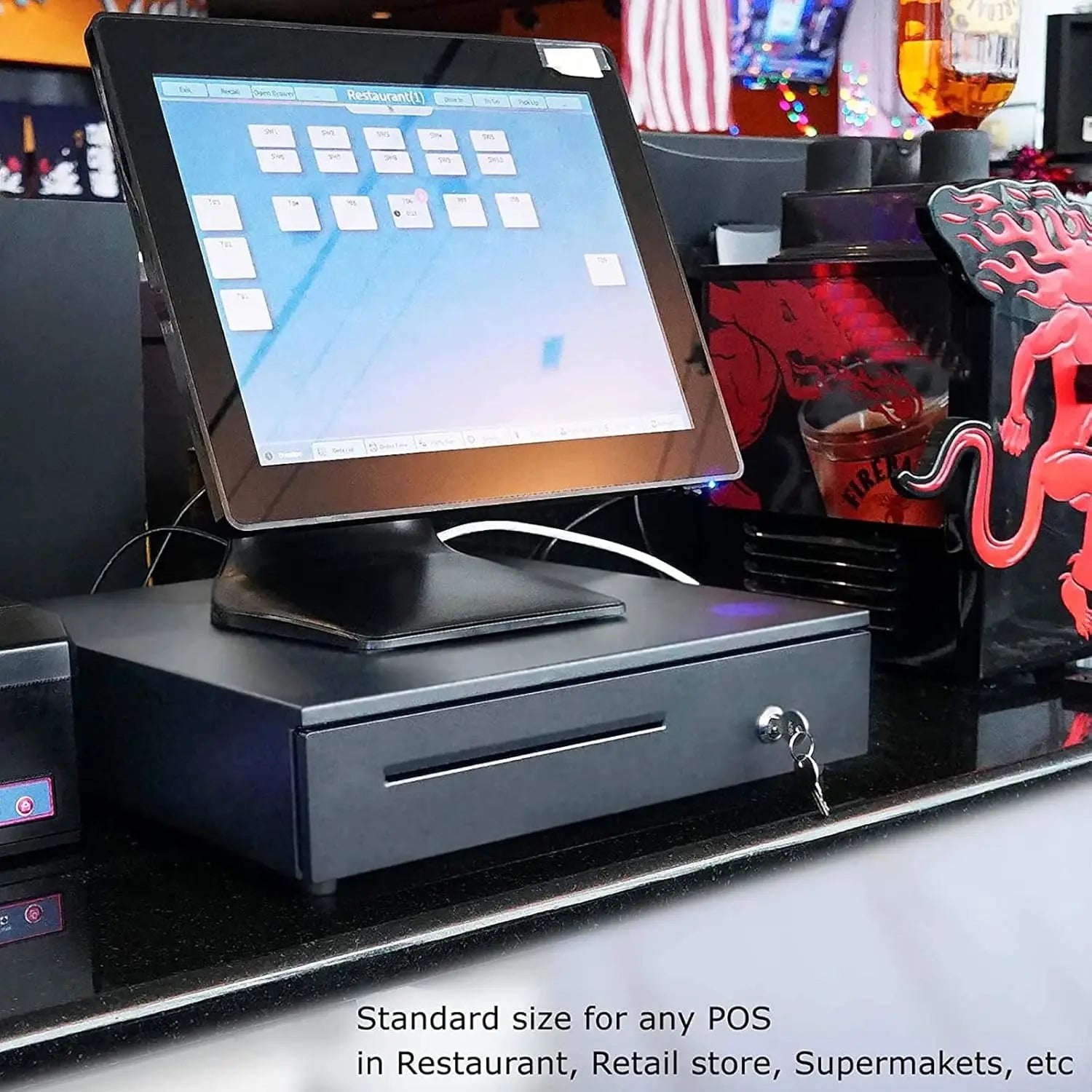 Vickyhome Cash Drawer Register Removable Cash Tray Till Draw 5 Bills 5 Coins with RJ11 Interface 2 Key Locks for POS Interface