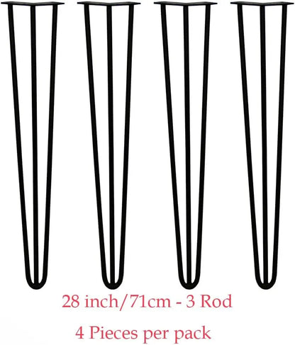 Hairpin Table Legs Set Metal Steel Legs, 3 Rod Modern Style with Feet Protector & Screw For Furniture