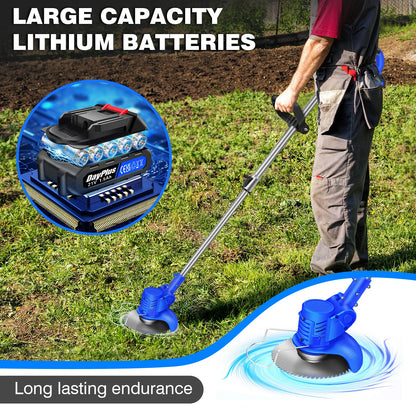 Electric Garden Cordless Strimmer Lawn Kit With Blades, Detachable Grass Trimmer with 21V Li-Ion Batteries & Charger