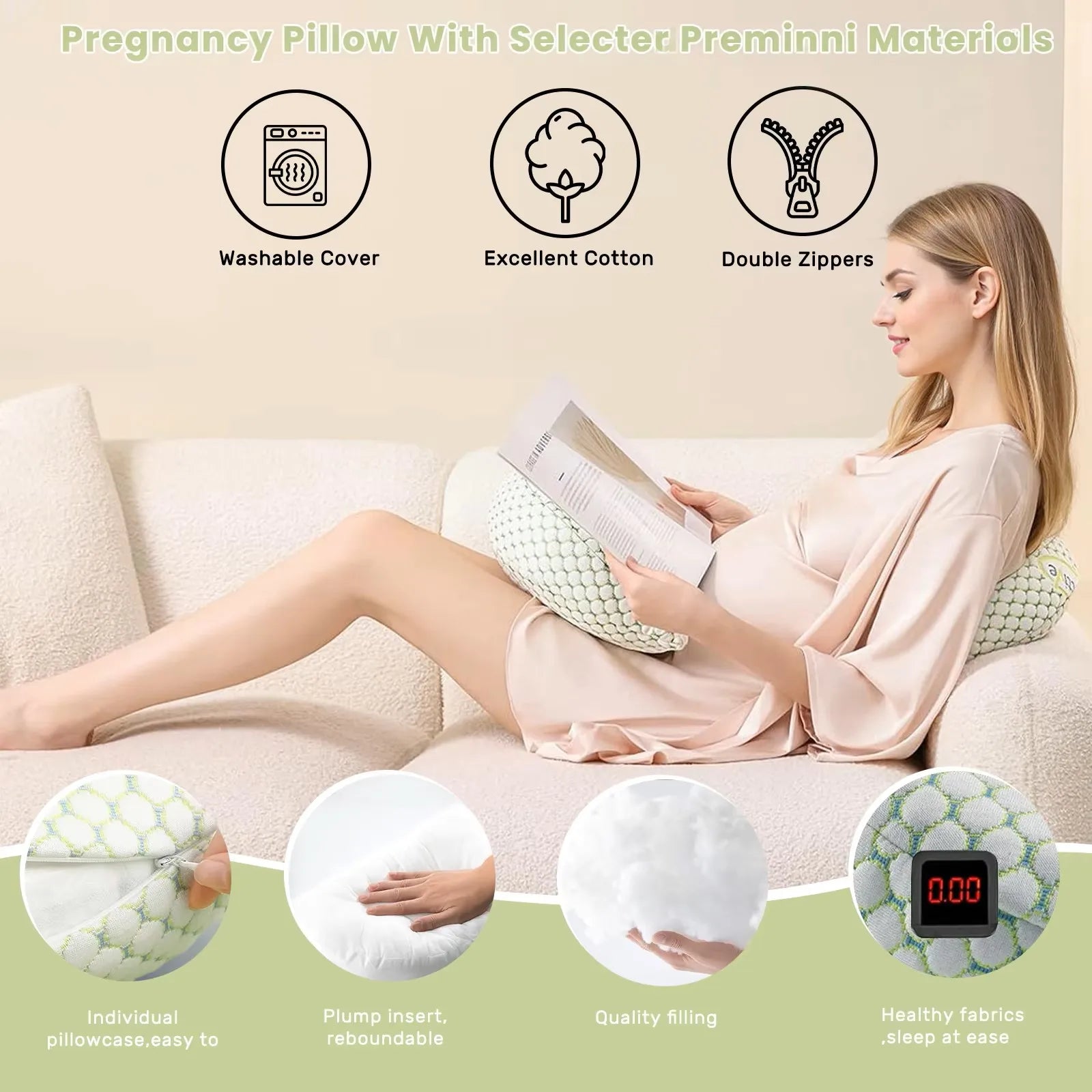 Pregnancy Pillow For Pregnant Women, Soft Body Pillow, Support for Back, Hips, Legs,Maternity Pillow Cushion Sleeper Helper