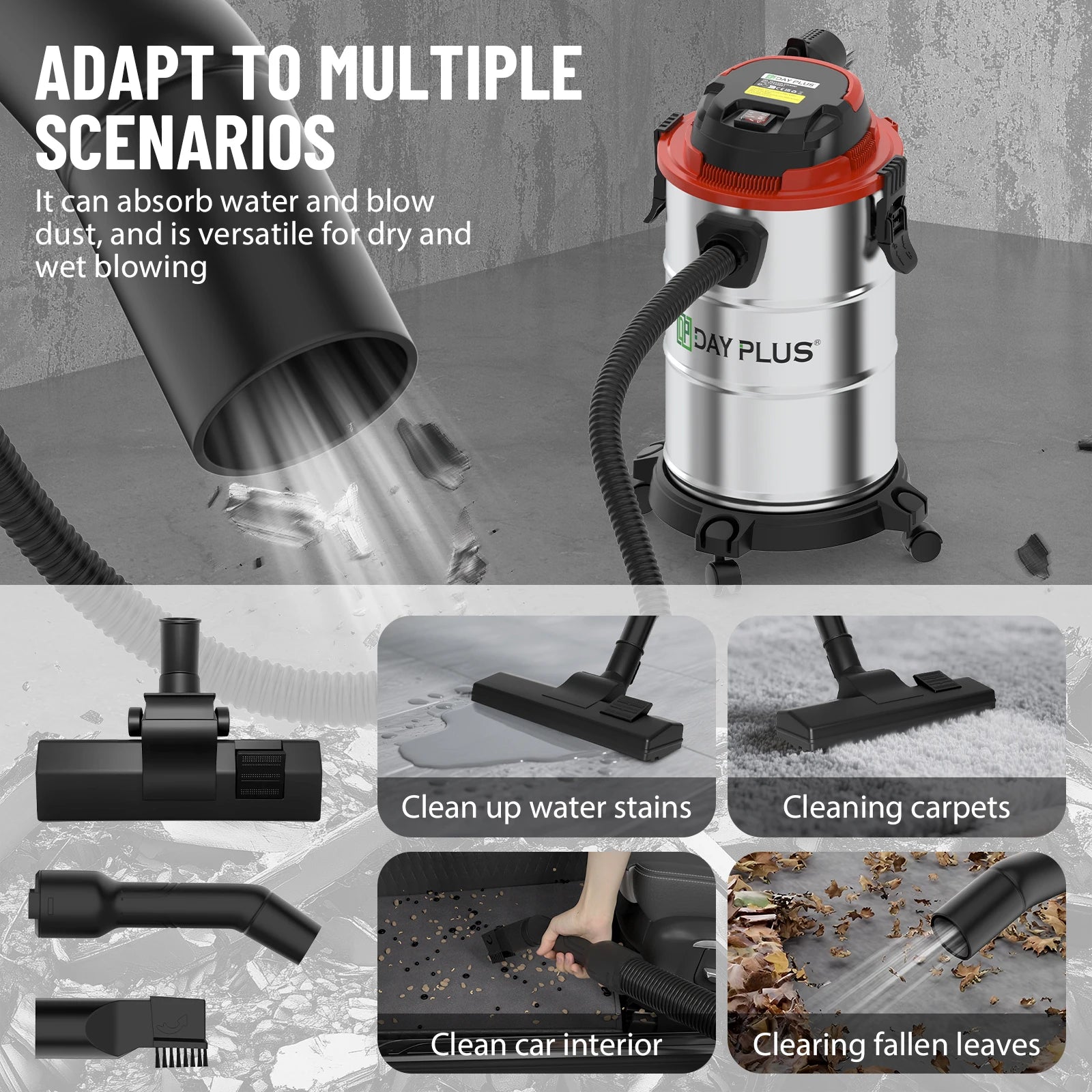 1200W Heavy Duty Wet Dry Vacuum, 20L Industrial Strength For Garage, Car, Workshop, Commercial Use, Blower & Suction Modes
