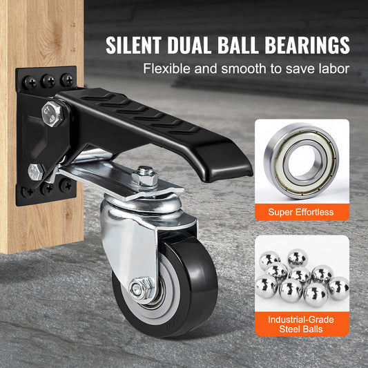 4Pcs Workbench Caster Wheels 2.5" Retractable 360° Swivel Casters Side Mounted Adjustable Stepdown Wheels for Tables