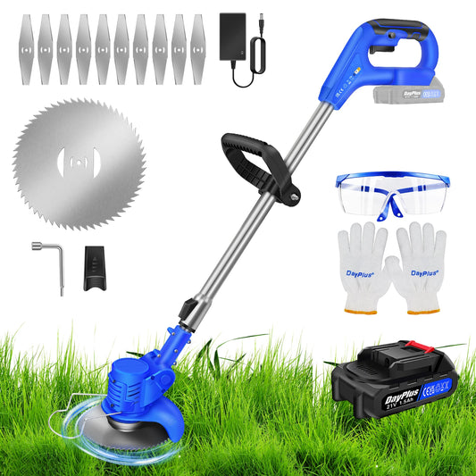 Electric Garden Cordless Strimmer Lawn Kit With Blades, Detachable Grass Trimmer with 21V Li-Ion Batteries & Charger