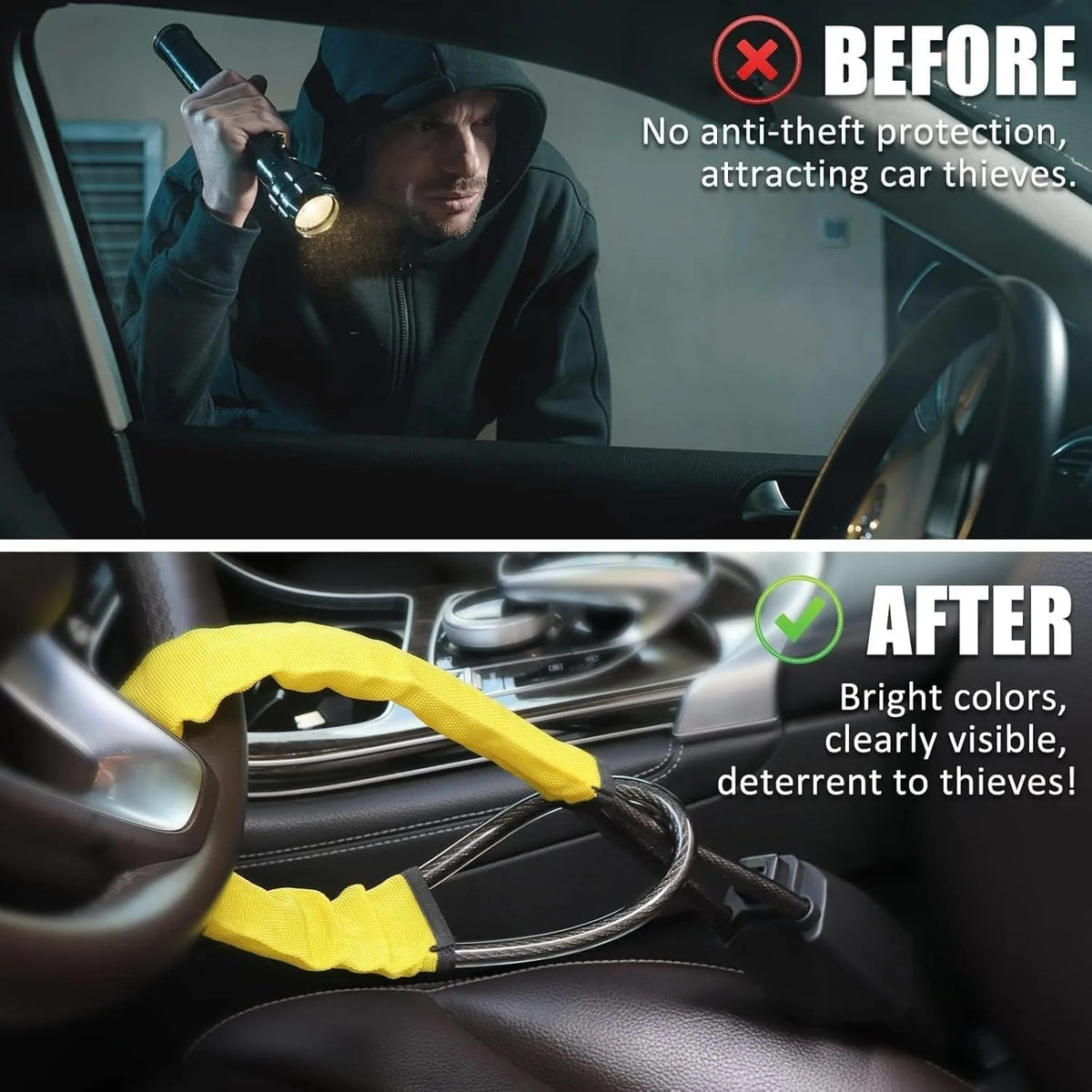 Car Steering Wheel Lock Seat Belt Locks Heavy Duty Universal Anti-Theft Device with 3Keys High Visibility Lock for Vehicle SUV