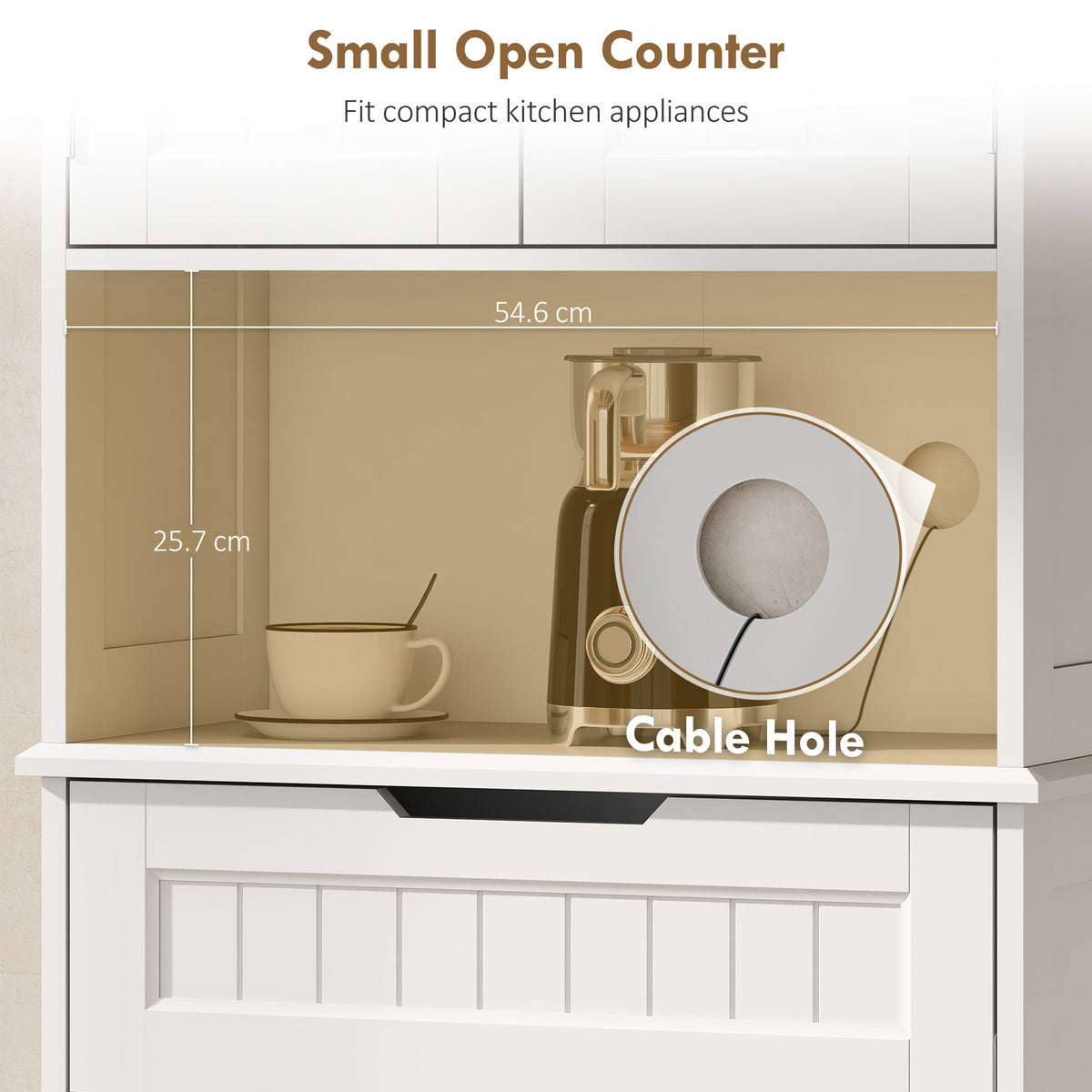 Tall Kitchen Pantry Cupboard | White MDF | 60x30x172cm | 2 Cabinets Adjustable Shelves | Open Counter Cable Hole | Drawer | Anti-Tip | Anti-Slip Feet | 45kg | Freestanding
