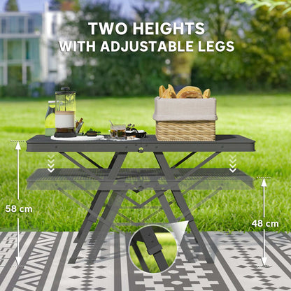 3 ft Folding Camping Table w/ Adjustable Heights, Outdoor Folding Picnic BBQ Table with Metal Mesh Desktop & Aluminium Legs, Lightweight