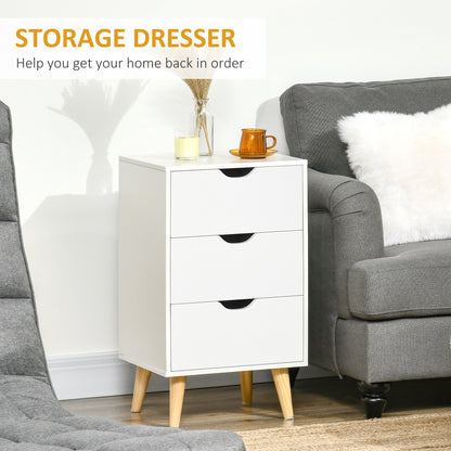 Set of 2 Bedside Tables | 3 Drawer Nightstand | Pine Legs | White