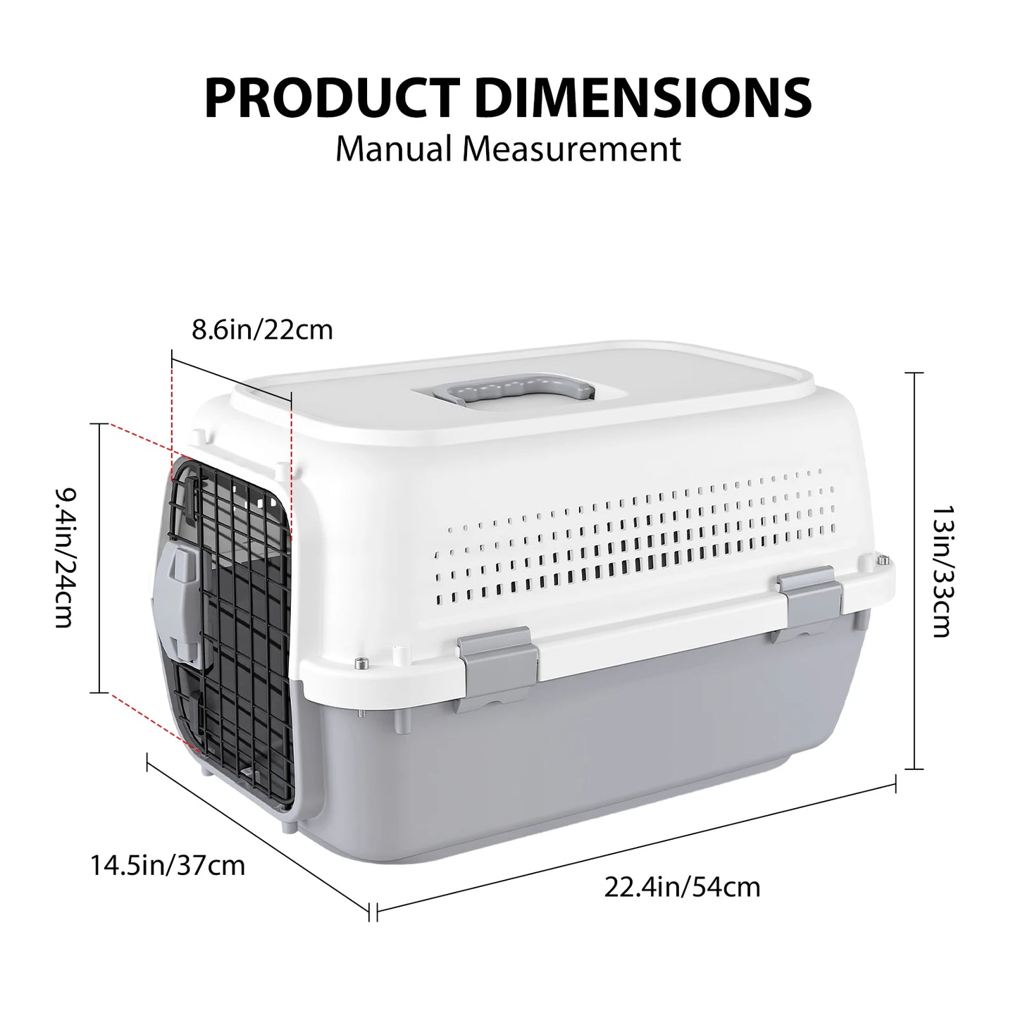 Small Cat Dog Pet Carrier, Travel Kennel, Crate Two-Door Top-Load Pet Dog And Cat Travel Box Carrier, 57 X 37 X 33cm