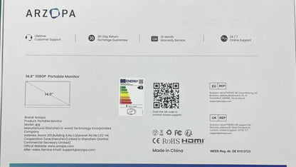ARZOPA 16.1 inch 100% sRGB 144Hz Portable Monitor Gaming  Laptop Display with Type C Mini HDMI For PS/Steam/Deck/Switch/PC/Mac