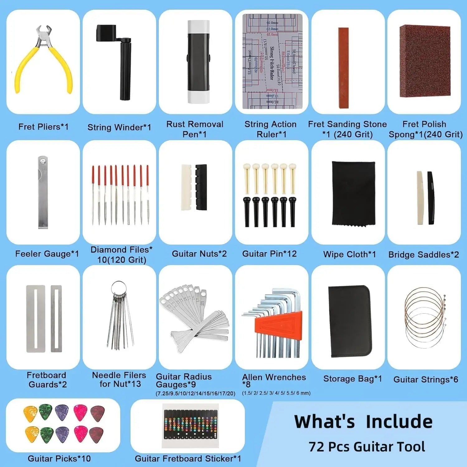 2026 72PCS Guitar Repair Tool Kit Guitar Maintenance Tool Set for Guitar Ukulele Bass Banjo Luthier Tools Guitar Repair Tool Kit
