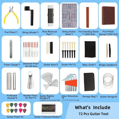 2026 72PCS Guitar Repair Tool Kit Guitar Maintenance Tool Set for Guitar Ukulele Bass Banjo Luthier Tools Guitar Repair Tool Kit