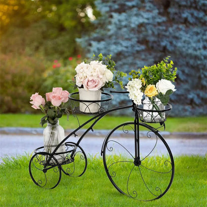 Tricycle Plant Stand Flower Pot Cart Holder 3 Tier Metal Plant Stand for Home Garden Patio