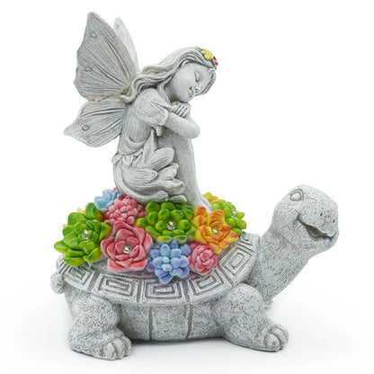 Solar Turtle Statue With Solar Light Angel Garden Lamp Decor Figurine Lawn Resin Lawn Ornament Outdoor For Patio