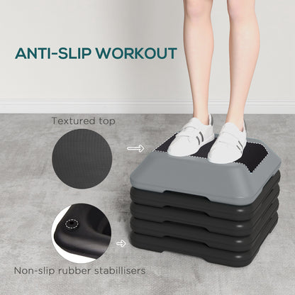 5-Level Height Adjustable Aerobic Step Platform | 10 to 30cm | Non-Slip Surface & Base | 40x40cm Platform | 150kg Capacity | PE Construction | Lightweight & Compact | Grey | For Home Gym Cardio Workouts