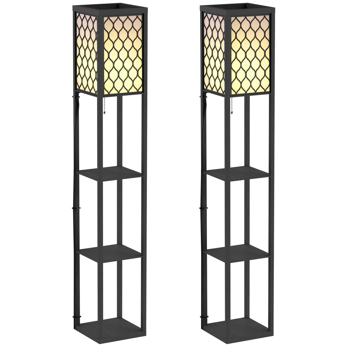 Set of 2 Floor Lamps with 3 Shelves | Honeycomb Shade | E27 | 160cm | Black