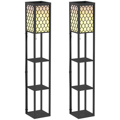 Set of 2 Floor Lamps with 3 Shelves | Honeycomb Shade | E27 | 160cm | Black