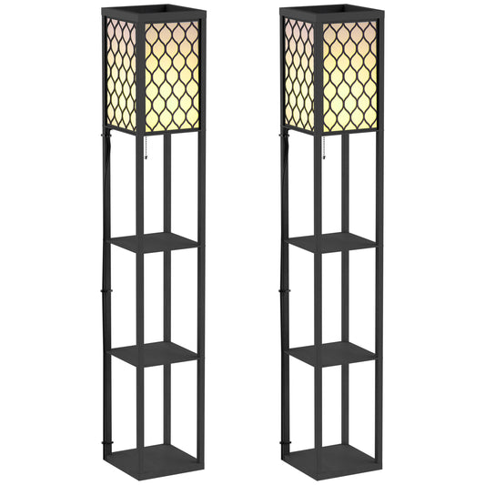 Set of 2 Floor Lamps with 3 Shelves | Honeycomb Shade | E27 | 160cm | Black
