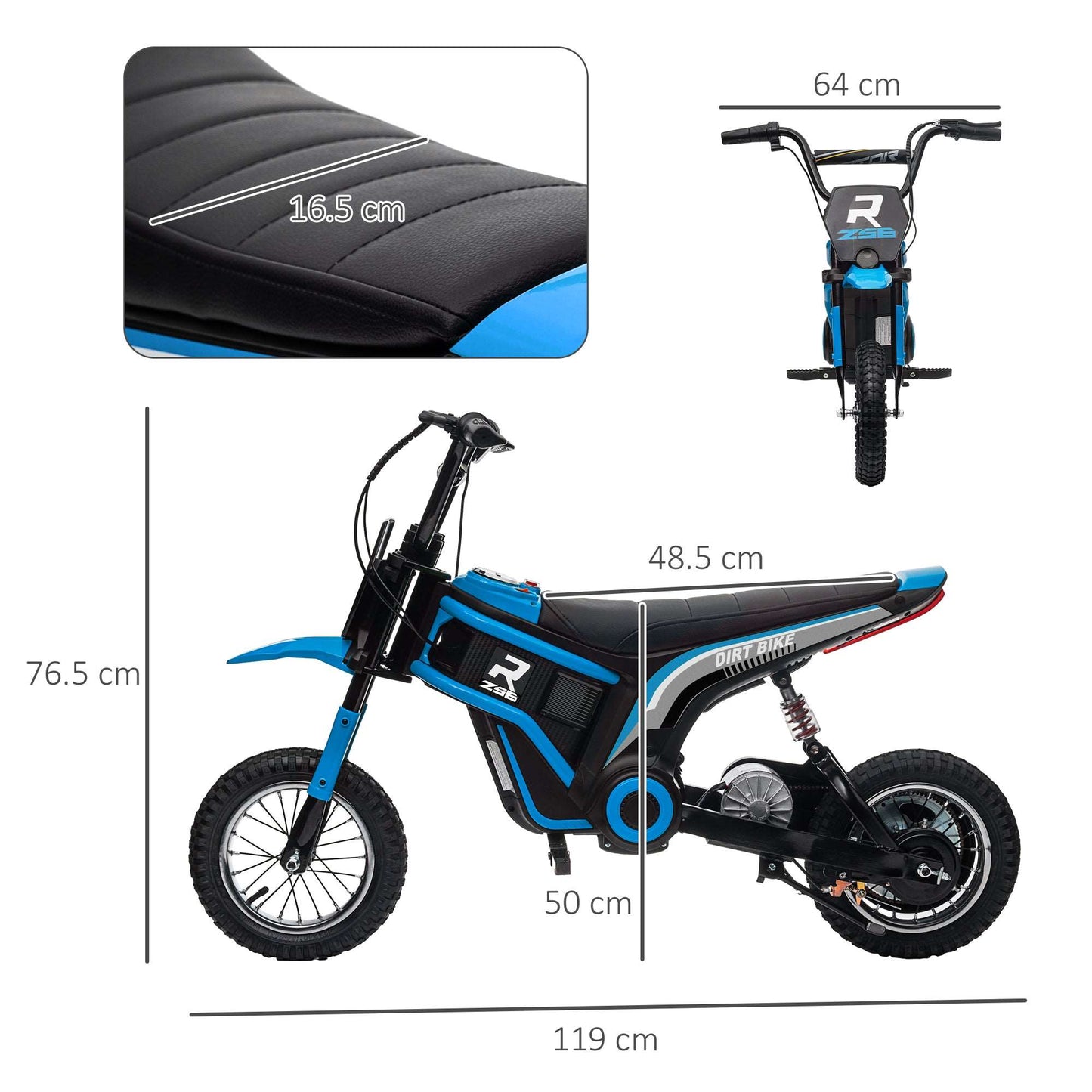 24V Electric Motorbike with Twist Grip Throttle, Music, Horn, 12" Pneumatic Tyres, 16km/h Max Speed - Blue