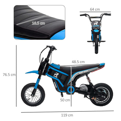 24V Electric Motorbike with Twist Grip Throttle, Music, Horn, 12" Pneumatic Tyres, 16km/h Max Speed - Blue