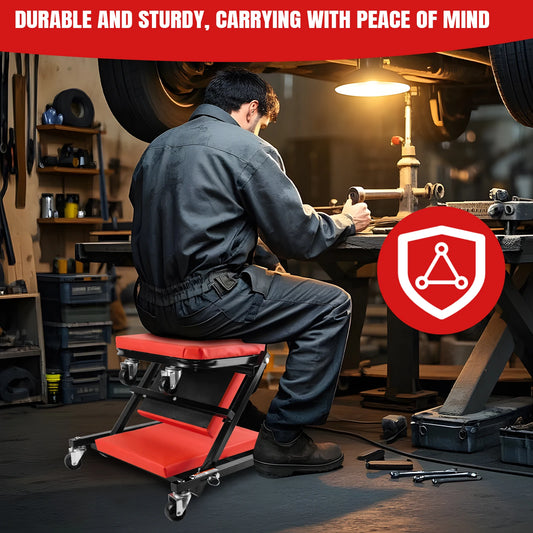 2-In-1 Folding Car Creeper 36" Mechanics Stool Padded Crawler Board With Extra Head Padding 360° Swivel Wheels For Home
