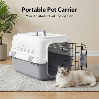 Small Cat Dog Pet Carrier, Travel Kennel, Crate Two-Door Top-Load Pet Dog And Cat Travel Box Carrier, 57 X 37 X 33cm