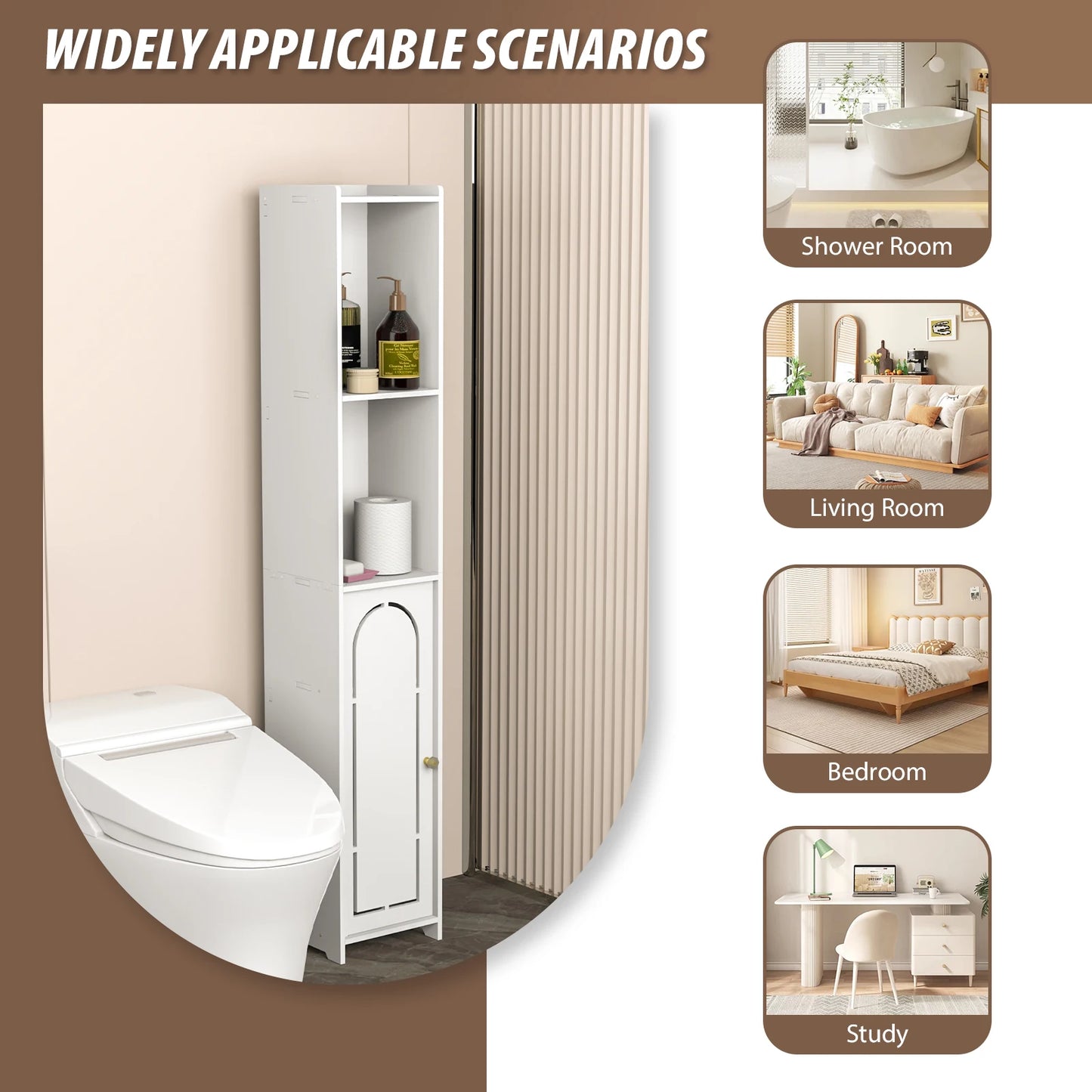 Dayplus Bathroom Floor Cabinet 4 Tier, White Storage Cabinet with Doors, Free Standing Shelf Unit Tall Cabinet for Room,Office