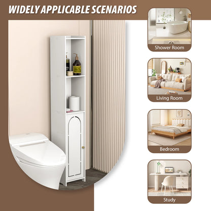 Dayplus Bathroom Floor Cabinet 4 Tier, White Storage Cabinet with Doors, Free Standing Shelf Unit Tall Cabinet for Room,Office