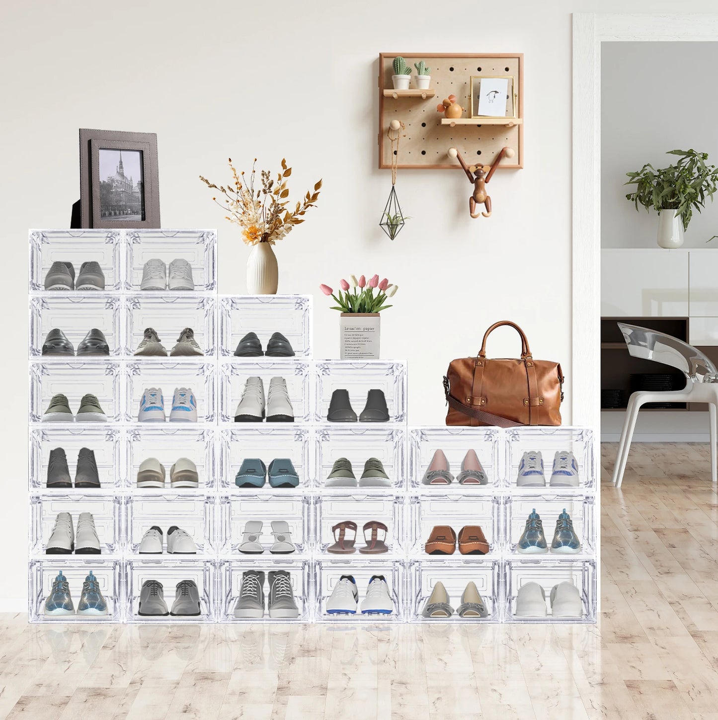 Transparent Shoe Storage Boxes Hard Plastic Stackable Shoe Storage Box Organiser With Magnetic Door