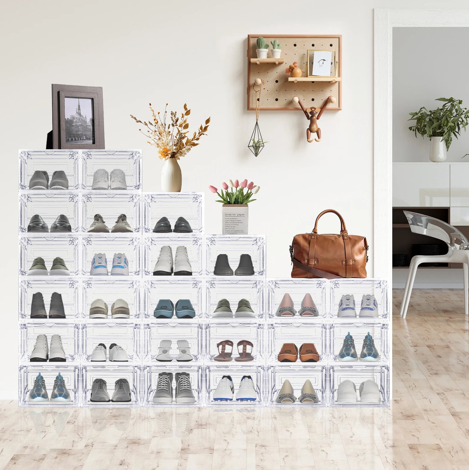 Transparent Shoe Storage Boxes Hard Plastic Stackable Shoe Storage Box Organiser With Magnetic Door