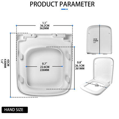 Dayplus Square Toilet Lid Clip-On Toilet Seat Easy Clean Bathroom Seat with Quick Release Soft Close Top Fixing Anti-Bacterial