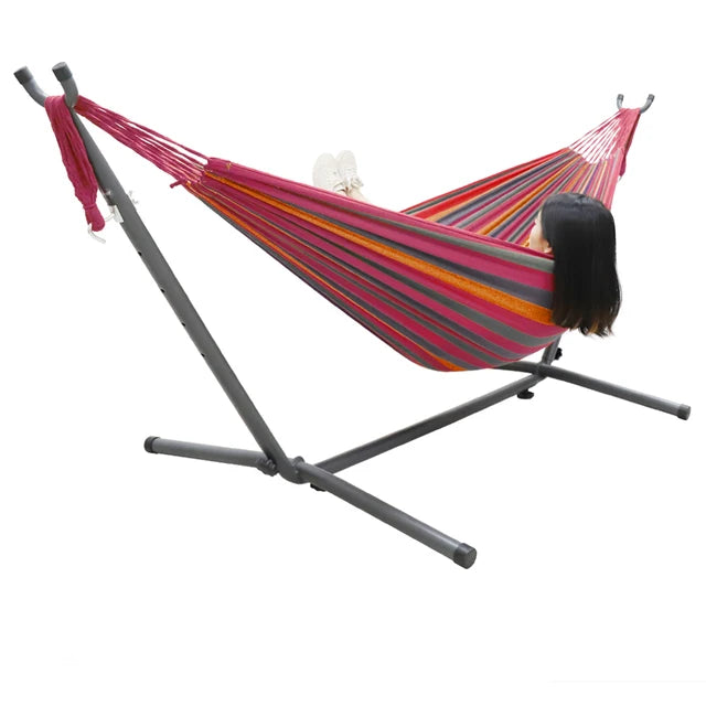 Heavy Duty Hammock With Metal Frame Free Standing Swinging Camping Travel Chair Lounger For Outdoor Patio Lawn