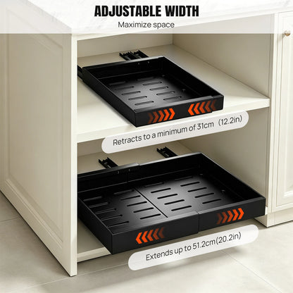 2 Pack Expandable Pull Out Cabinet Organizer Adhesive, Peel and Stick Slide Out Drawers for Kitchen Cabinets,Cabinet Pull Out Shelves for Kitchen Pantry Organization Adjustable Width 12.6"-21"