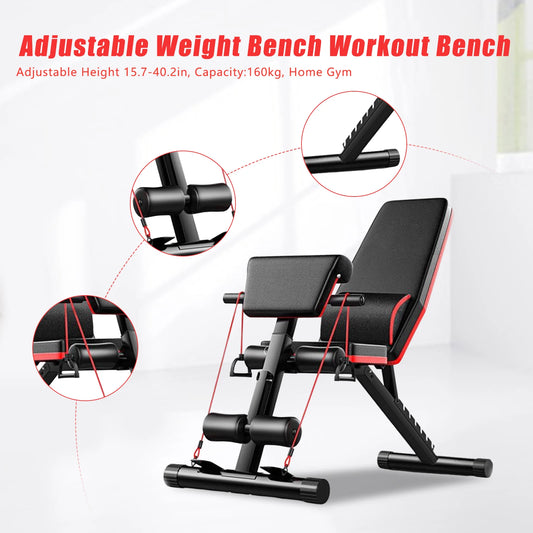 Adjustable Weight Bench 160Kg Weight Capacity Incline Decline Exercise Home Gym for Full Body Strength Training Sit-Up