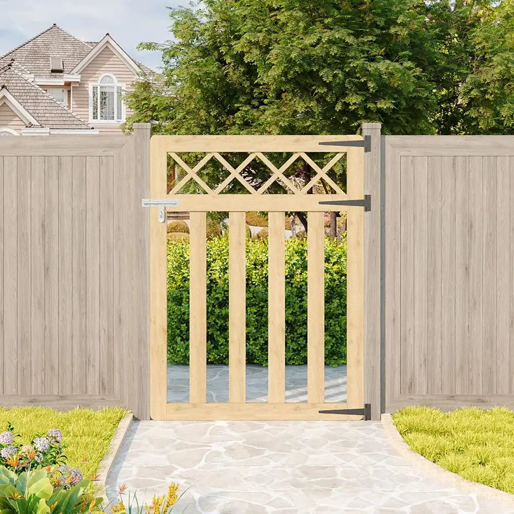 Wooden Garden Gate Pedestrian Fence Yard Door Security Barrier With Cross Top