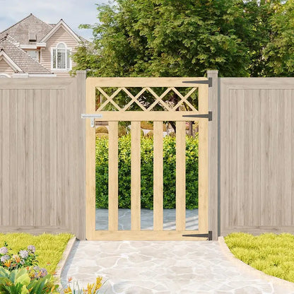 Wooden Garden Gate Pedestrian Fence Yard Door Security Barrier With Cross Top