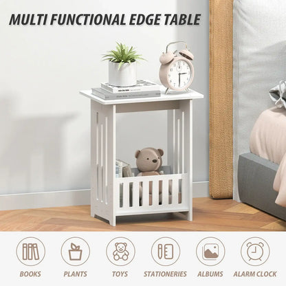 White Modern Bedside Table Cabinet Nightstand Wooden Sofa Side Table, Small Narrow Side End Table Cabinet
