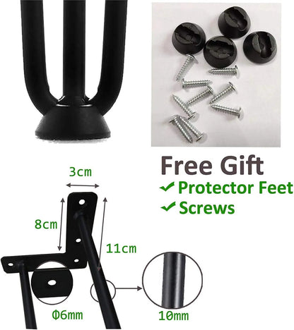 Hairpin Table Legs Set Metal Steel Legs, 3 Rod Modern Style with Feet Protector & Screw For Furniture