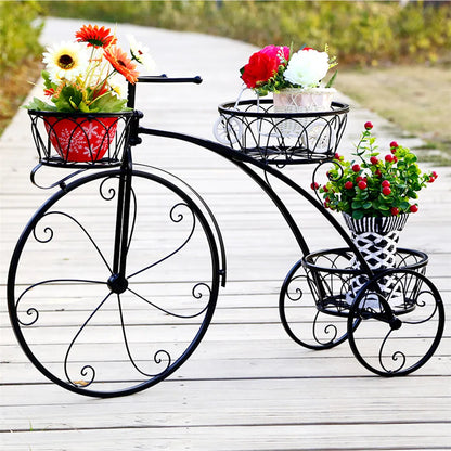 3-Tier Bicycle Wrought Iron Tricycle Planter Plant Stand Holder Organiser Home Garden Patio Decor Flower Pots Shelf 