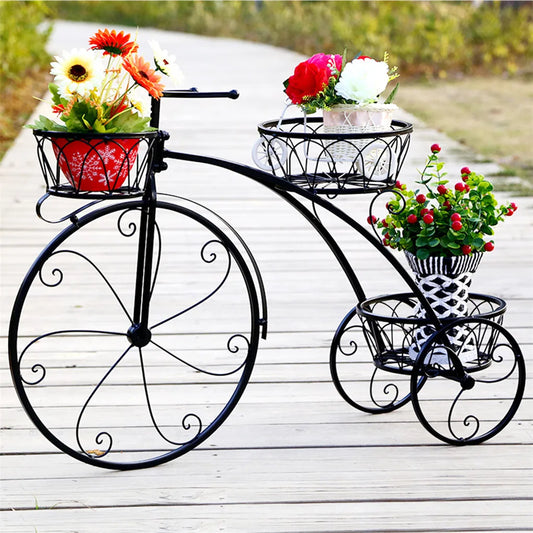 3-Tier Bicycle Wrought Iron Tricycle Planter Plant Stand Holder Organiser Home Garden Patio Decor Flower Pots Shelf 