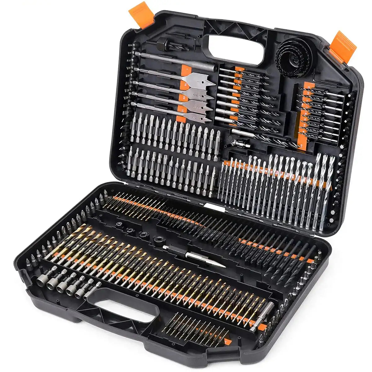 246 Piece HSS Twist Drill Bit Combination Tool Set Woodworking Hole Opener Cement Construction Flat Head
