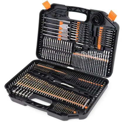 246 Piece HSS Twist Drill Bit Combination Tool Set Woodworking Hole Opener Cement Construction Flat Head