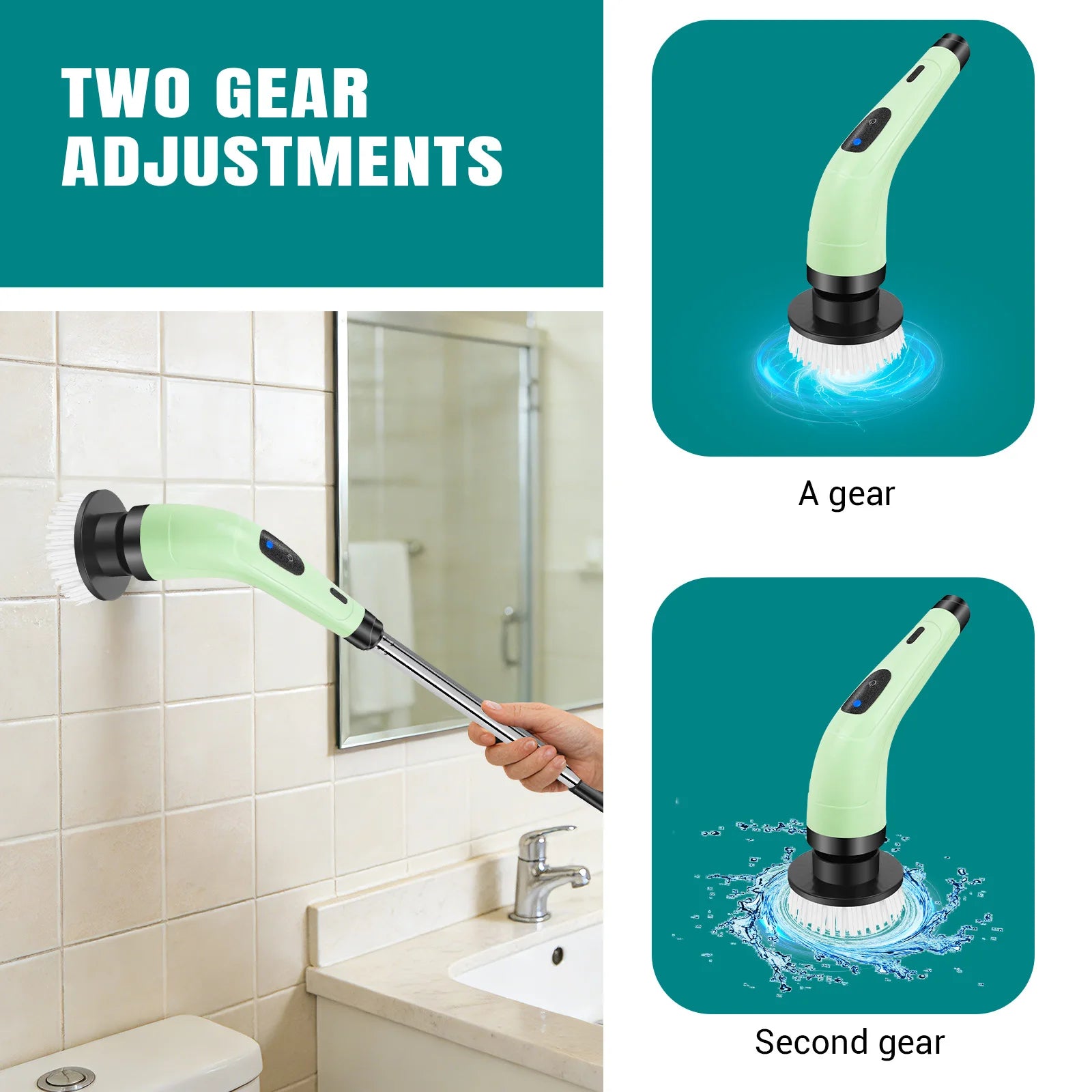 Cordless Cleaning Brush, Cordless Bathroom Scrubber, 2 Speeds & 350RPM Electric Spin Scrubber for Kitchen & Home