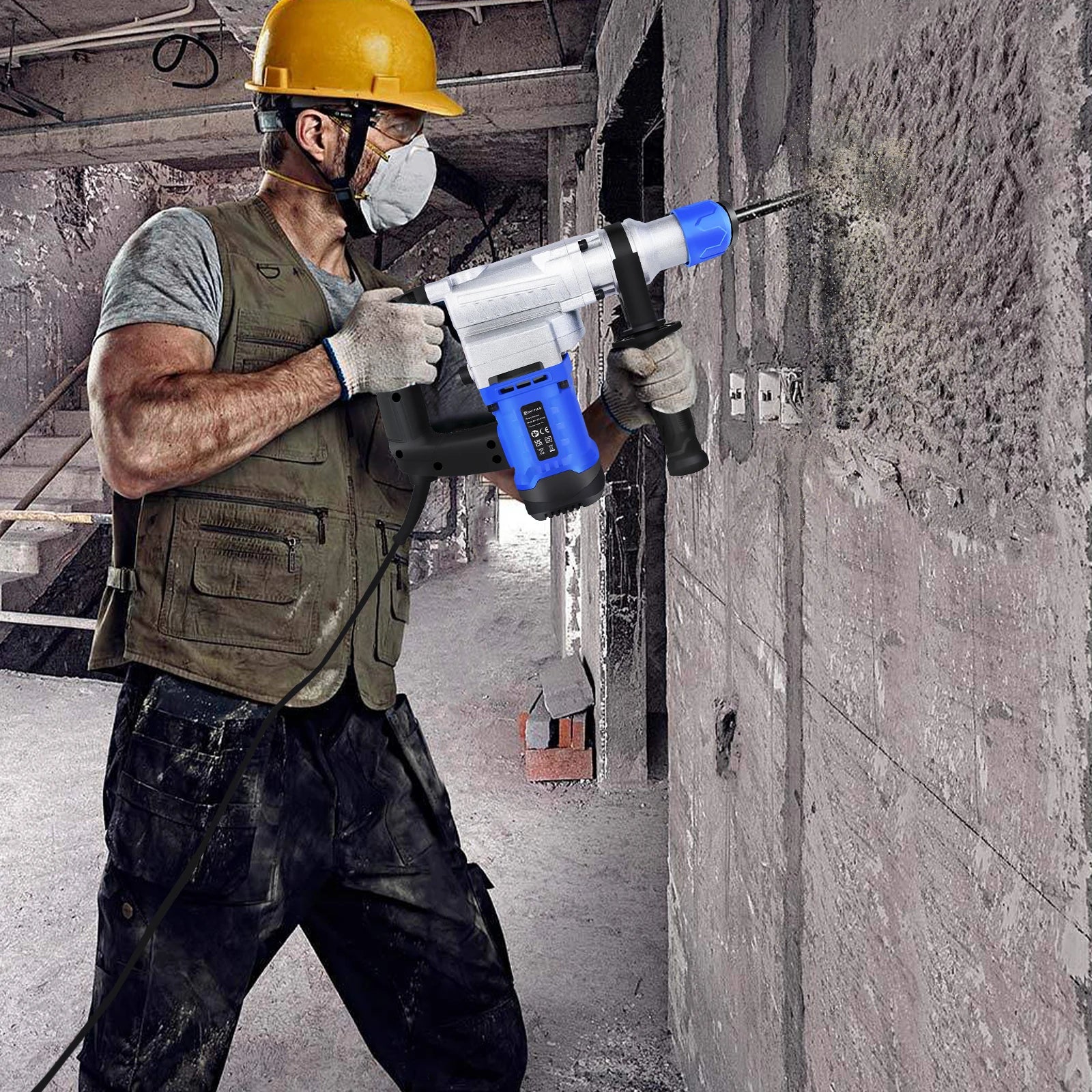 Dayplus 1500W Sds-Plus Rotary Hammer Drill,Corded Drills, Heavy Duty Chipping Hammers W/ Vibration Control & Safety Clutch & Case