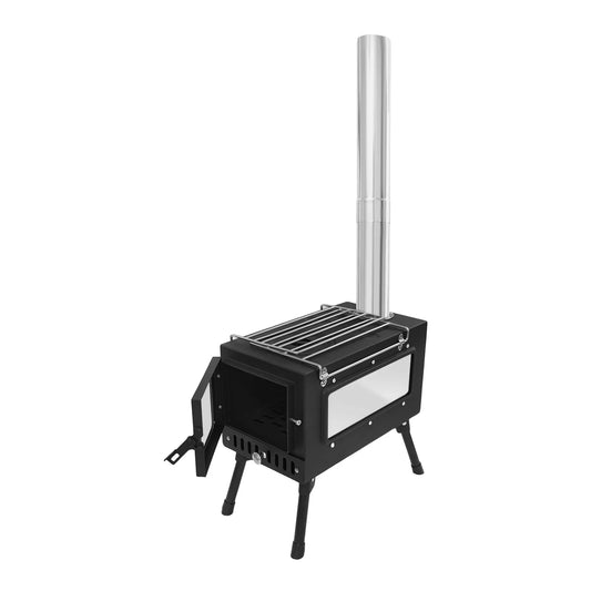 Foldable Camping Tent Stove With Chimney Carbon Steel Wood-Burning Heater  For Cooking & Heating Outdoor Camping Tools