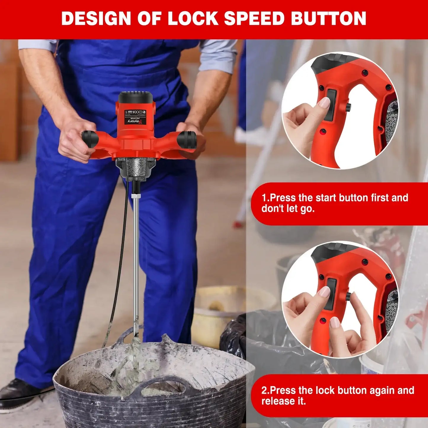 2600W Corded Electric Handheld Concrete Cement Paddle Mixer Machine Adjustable 6 Speed Stirrer Mix Stirring Tool With M14 Mixing Rod