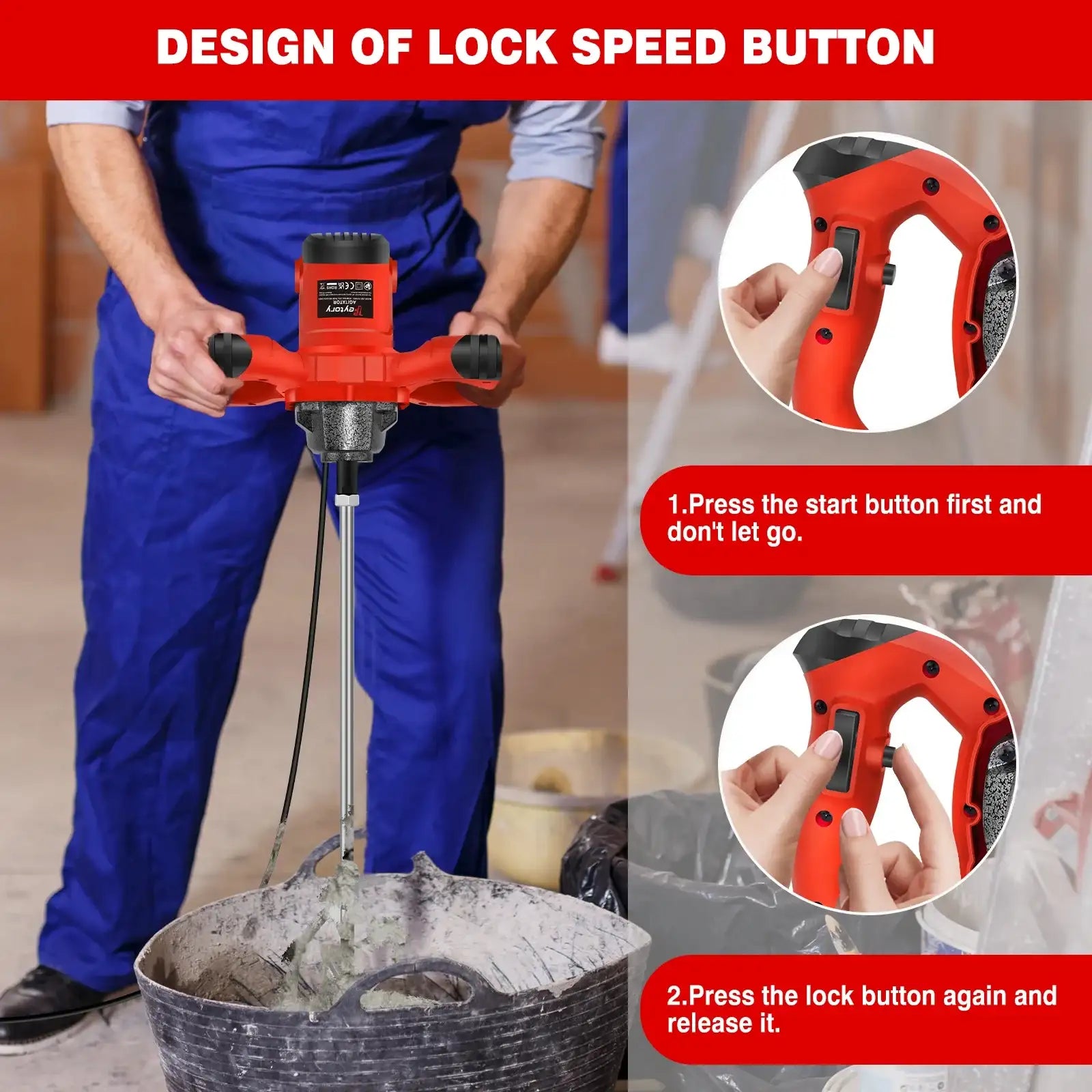 2600W Corded Electric Handheld Concrete Cement Paddle Mixer Machine Adjustable 6 Speed Stirrer Mix Stirring Tool With M14 Mixing Rod