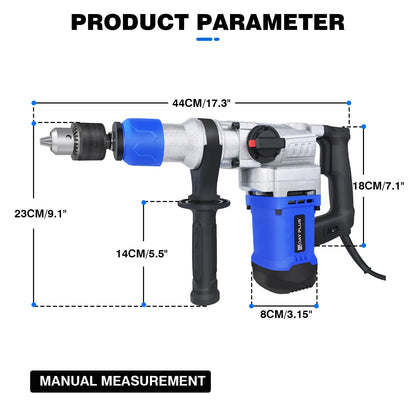 Dayplus 1500W Sds-Plus Rotary Hammer Drill,Corded Drills, Heavy Duty Chipping Hammers W/ Vibration Control & Safety Clutch & Case