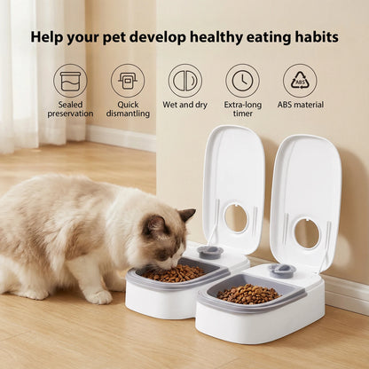 2 Piece Cat & Small Dog Automatic Pet Food Feeder With 48H Timer, 700ML Food Timer Dispenser For Dry & Wet Food